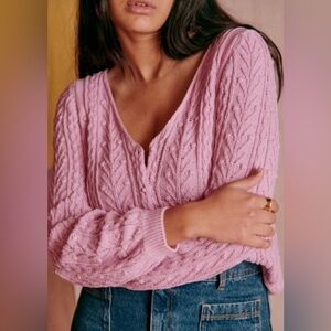 Sezane Beryl Cardigan Sweater in Pastel Pink, Large